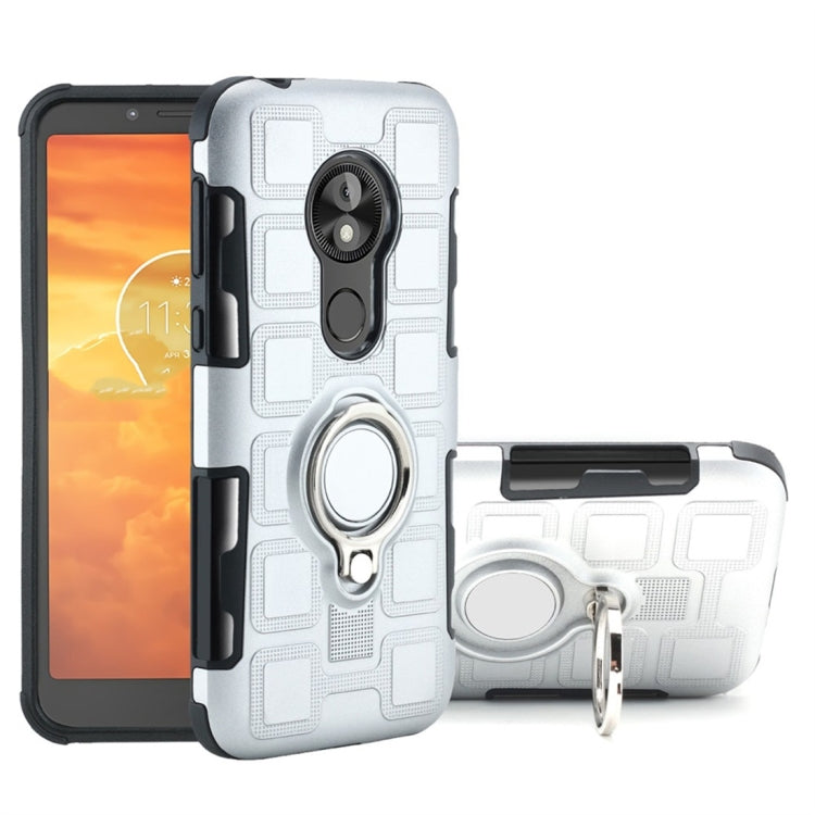 For Motorola Moto E5 Play Go 2 In 1 Cube PC + TPU Protective Case with 360 Degrees Rotate Silver Ring Holder