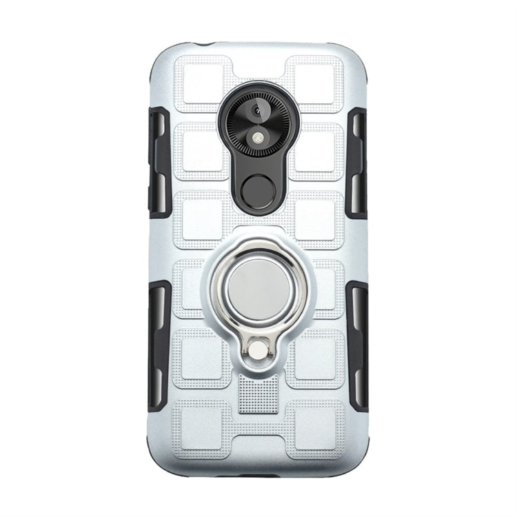 For Motorola Moto E5 Play Go 2 In 1 Cube PC + TPU Protective Case with 360 Degrees Rotate Silver Ring Holder
