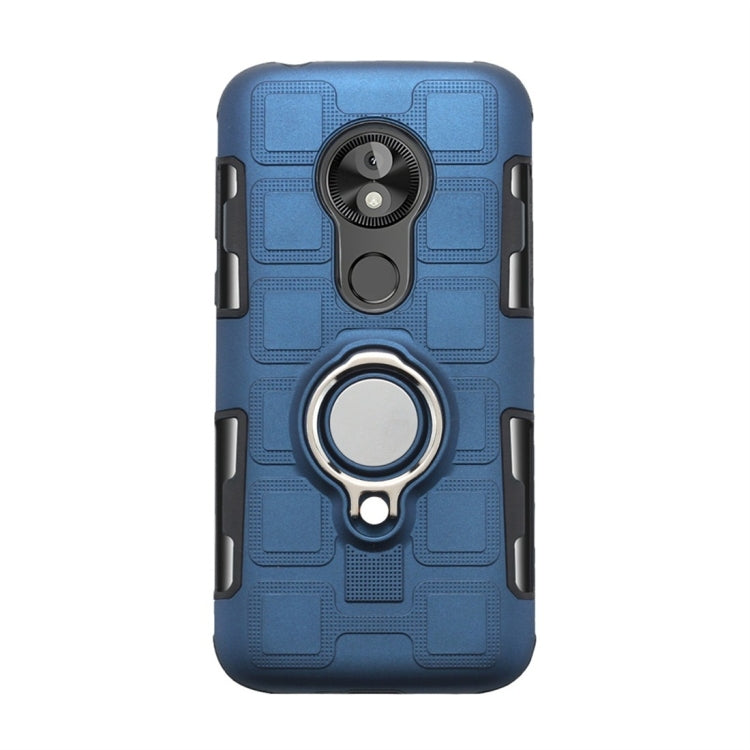 For Motorola Moto E5 Play Go 2 In 1 Cube PC + TPU Protective Case with 360 Degrees Rotate Silver Ring Holder