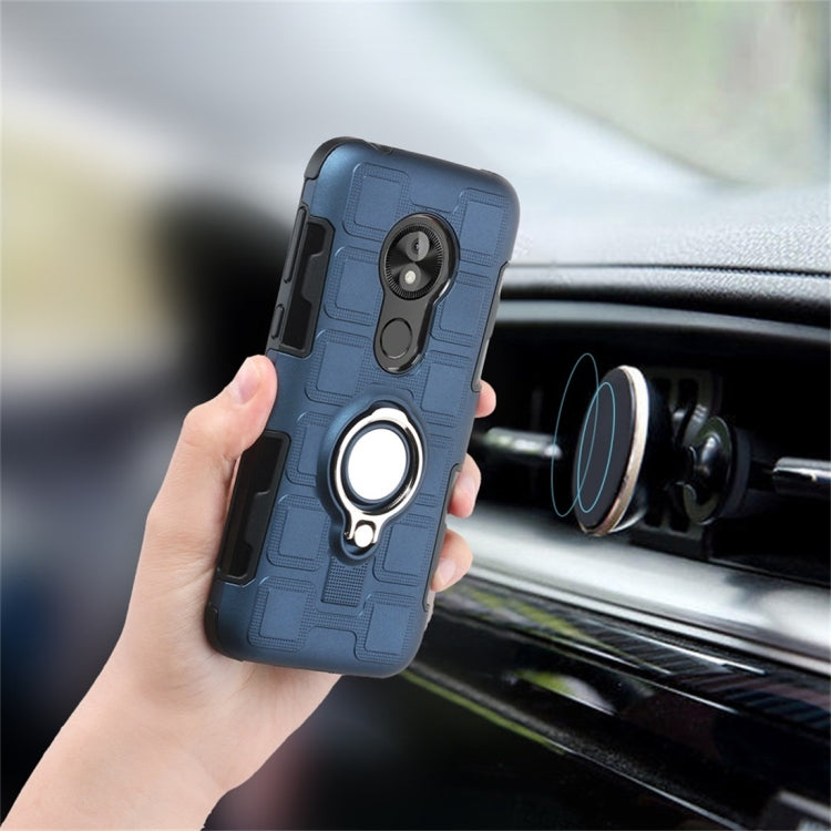 For Motorola Moto E5 Play Go 2 In 1 Cube PC + TPU Protective Case with 360 Degrees Rotate Silver Ring Holder