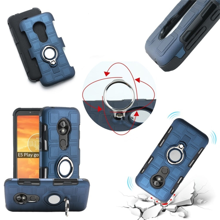 For Motorola Moto E5 Play Go 2 In 1 Cube PC + TPU Protective Case with 360 Degrees Rotate Silver Ring Holder
