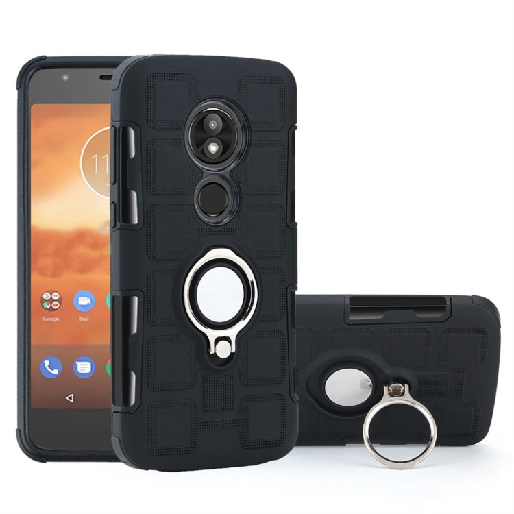 For Motorola Moto E5 Play 2 In 1 Cube PC + TPU Protective Case with 360 Degrees Rotate Silver Ring Holder