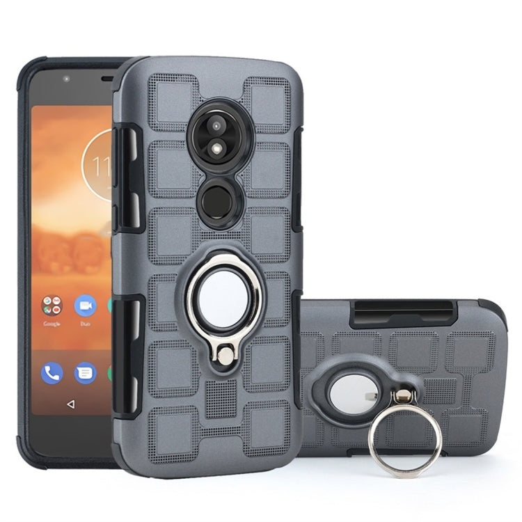 For Motorola Moto E5 Play 2 In 1 Cube PC + TPU Protective Case with 360 Degrees Rotate Silver Ring Holder