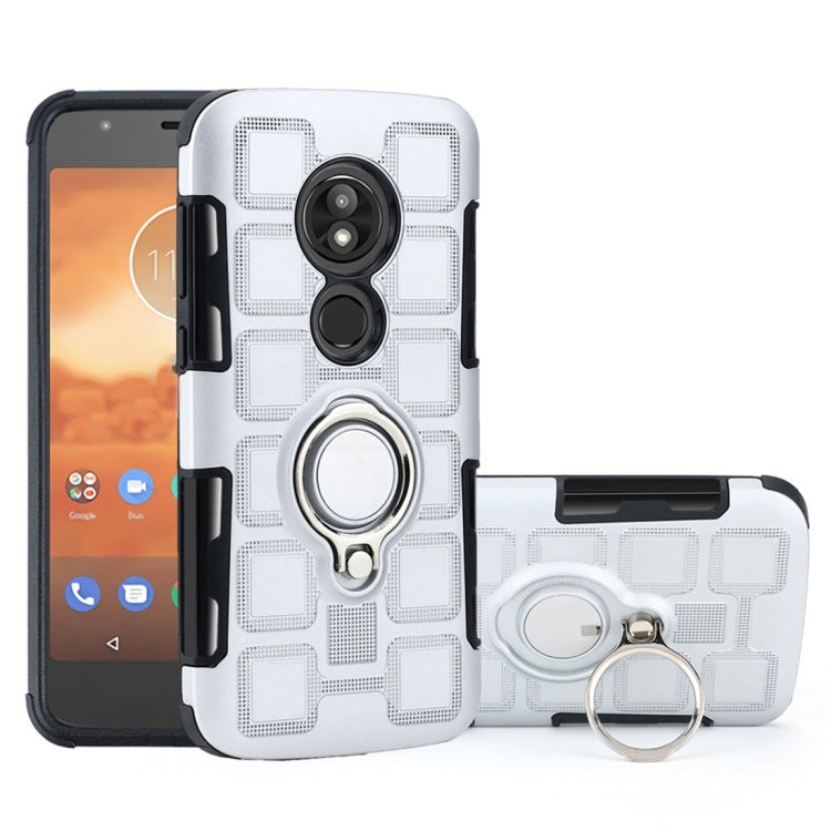 For Motorola Moto E5 Play 2 In 1 Cube PC + TPU Protective Case with 360 Degrees Rotate Silver Ring Holder