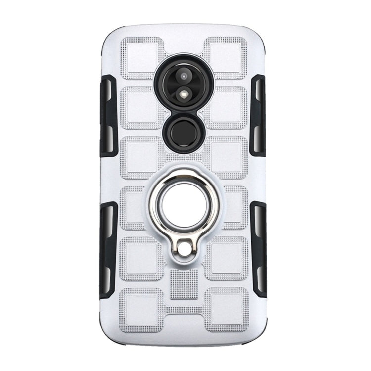 For Motorola Moto E5 Play 2 In 1 Cube PC + TPU Protective Case with 360 Degrees Rotate Silver Ring Holder