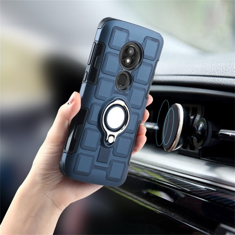 For Motorola Moto E5 Play 2 In 1 Cube PC + TPU Protective Case with 360 Degrees Rotate Silver Ring Holder