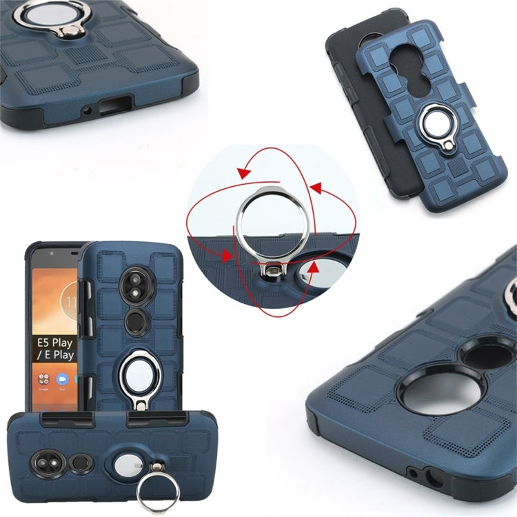 For Motorola Moto E5 Play 2 In 1 Cube PC + TPU Protective Case with 360 Degrees Rotate Silver Ring Holder
