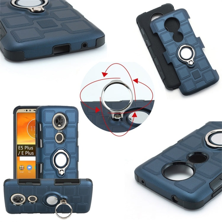 For Motorola Moto E5 Plus US Version 2 In 1 Cube PC + TPU Protective Case with 360 Degrees Rotate Silver Ring Holder