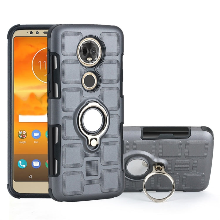 For Motorola Moto E5 Plus US Version 2 In 1 Cube PC + TPU Protective Case with 360 Degrees Rotate Silver Ring Holder