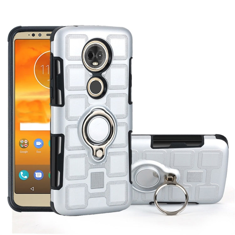 For Motorola Moto E5 Plus US Version 2 In 1 Cube PC + TPU Protective Case with 360 Degrees Rotate Silver Ring Holder