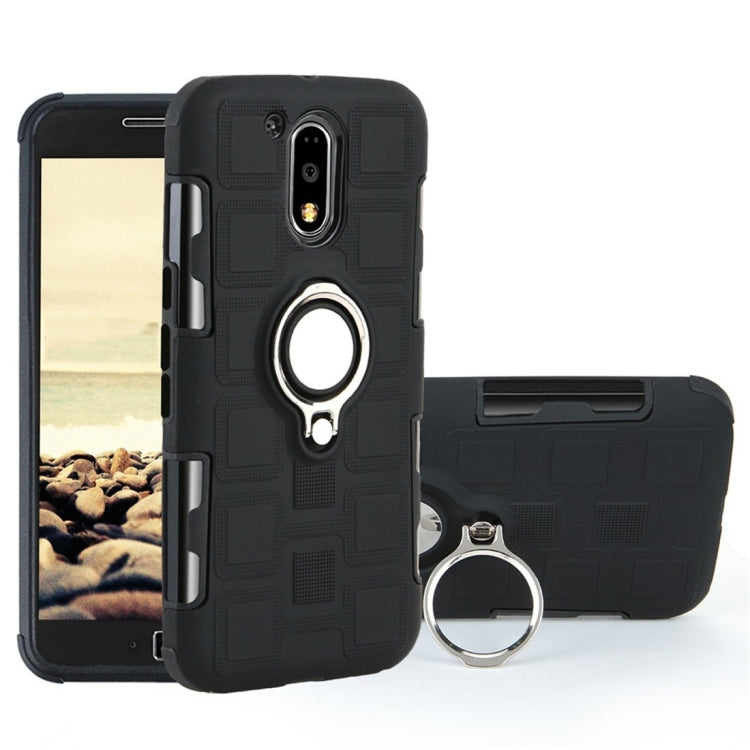 For Motorola Moto G4 Plus 2 In 1 Cube PC + TPU Protective Case with 360 Degrees Rotate Silver Ring Holder