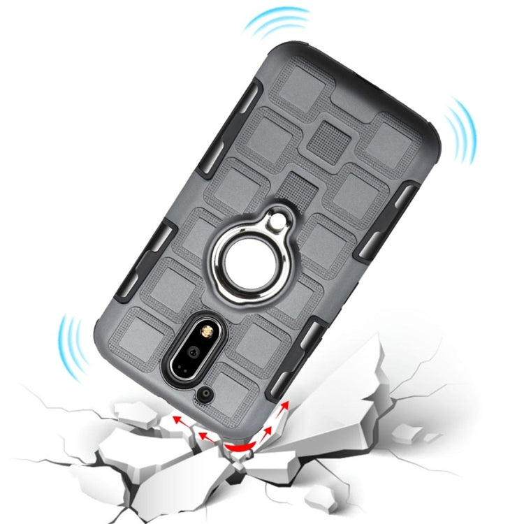 For Motorola Moto G4 Plus 2 In 1 Cube PC + TPU Protective Case with 360 Degrees Rotate Silver Ring Holder