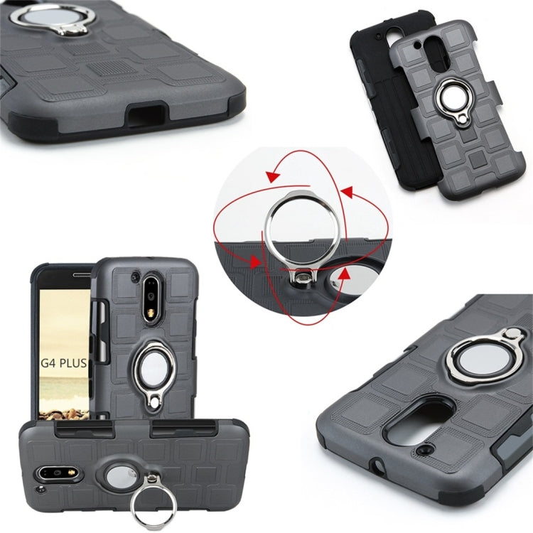 For Motorola Moto G4 Plus 2 In 1 Cube PC + TPU Protective Case with 360 Degrees Rotate Silver Ring Holder