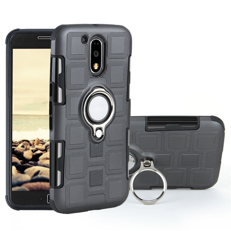 For Motorola Moto G4 Plus 2 In 1 Cube PC + TPU Protective Case with 360 Degrees Rotate Silver Ring Holder