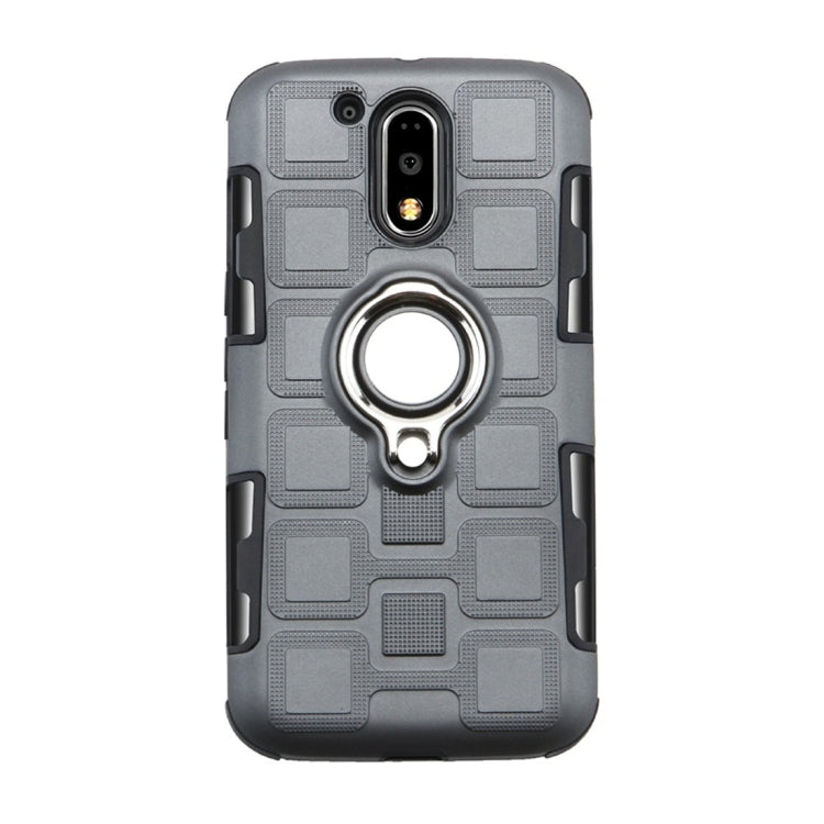 For Motorola Moto G4 Plus 2 In 1 Cube PC + TPU Protective Case with 360 Degrees Rotate Silver Ring Holder