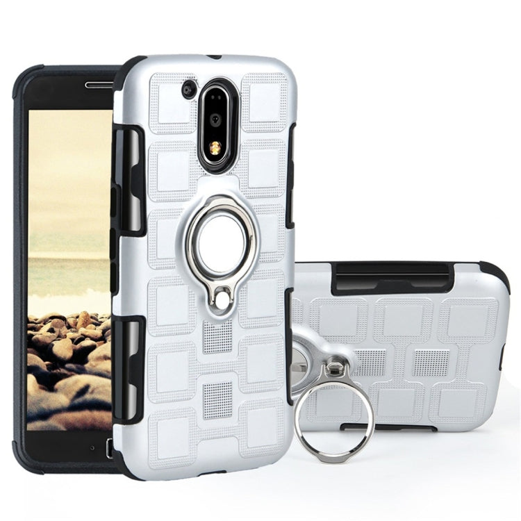 For Motorola Moto G4 Plus 2 In 1 Cube PC + TPU Protective Case with 360 Degrees Rotate Silver Ring Holder