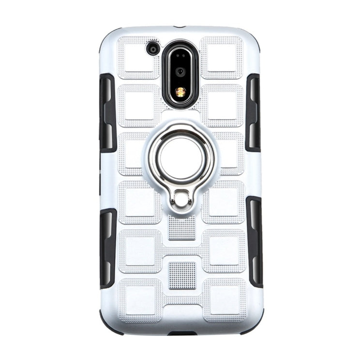 For Motorola Moto G4 Plus 2 In 1 Cube PC + TPU Protective Case with 360 Degrees Rotate Silver Ring Holder