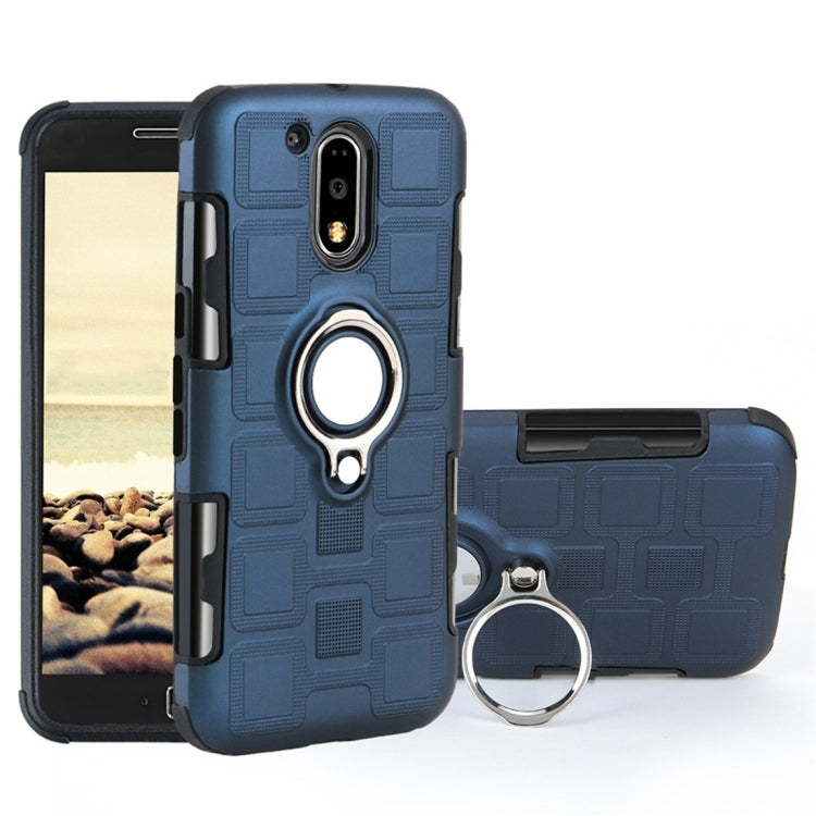 For Motorola Moto G4 Plus 2 In 1 Cube PC + TPU Protective Case with 360 Degrees Rotate Silver Ring Holder