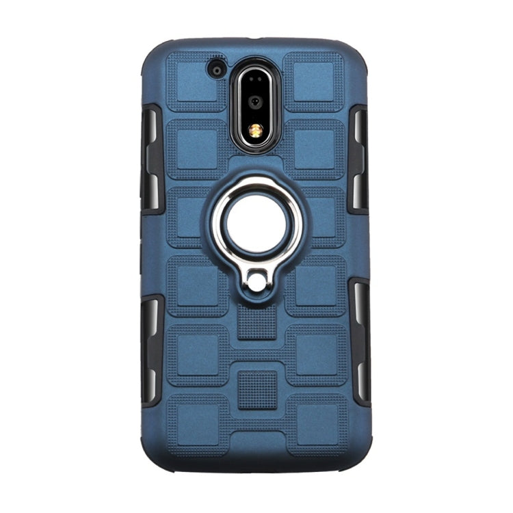 For Motorola Moto G4 Plus 2 In 1 Cube PC + TPU Protective Case with 360 Degrees Rotate Silver Ring Holder