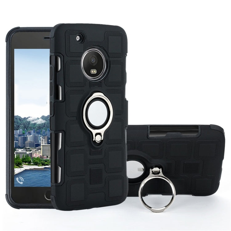 For Motorola Moto G5 Plus 2 In 1 Cube PC + TPU Protective Case with 360 Degrees Rotate Silver Ring Holder