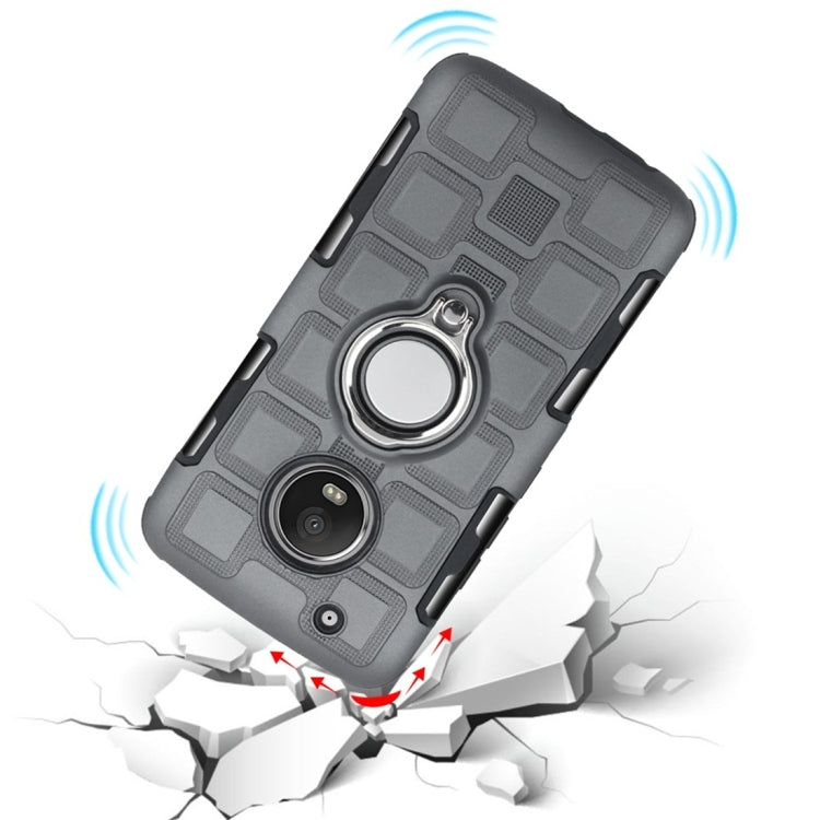 For Motorola Moto G5 Plus 2 In 1 Cube PC + TPU Protective Case with 360 Degrees Rotate Silver Ring Holder
