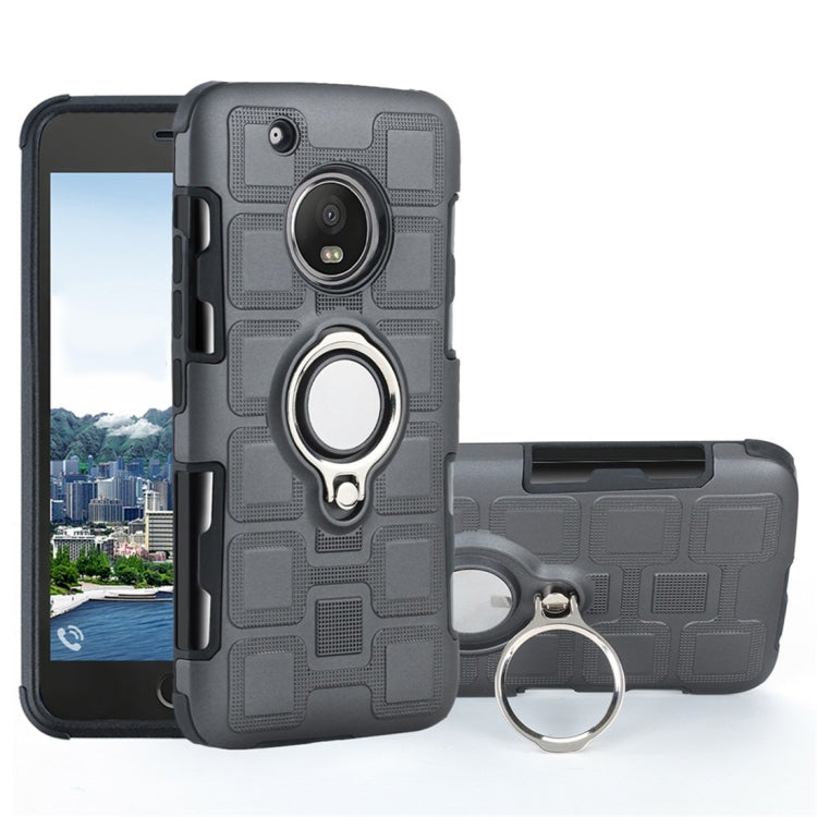 For Motorola Moto G5 Plus 2 In 1 Cube PC + TPU Protective Case with 360 Degrees Rotate Silver Ring Holder