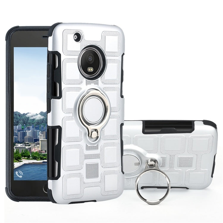 For Motorola Moto G5 Plus 2 In 1 Cube PC + TPU Protective Case with 360 Degrees Rotate Silver Ring Holder