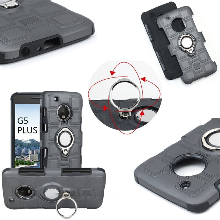 For Motorola Moto G5 Plus 2 In 1 Cube PC + TPU Protective Case with 360 Degrees Rotate Silver Ring Holder