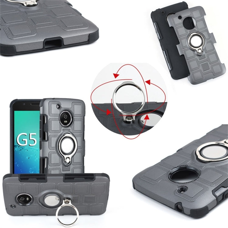 For Motorola Moto G5 2 In 1 Cube PC + TPU Protective Case with 360 Degrees Rotate Silver Ring Holder