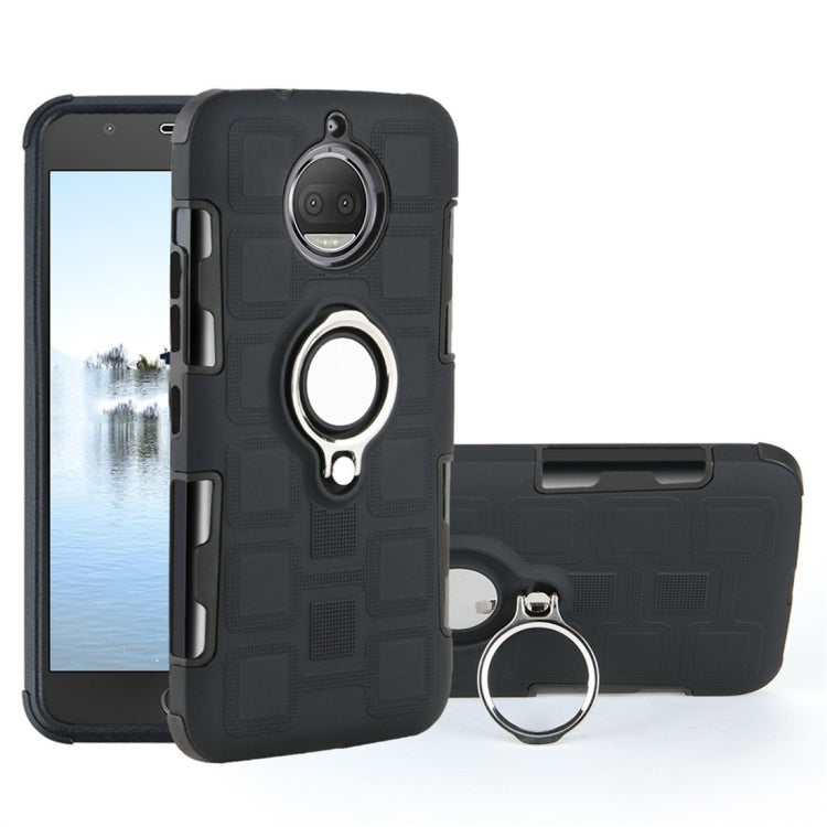For Motorola Moto G5S Plus 2 In 1 Cube PC + TPU Protective Case with 360 Degrees Rotate Silver Ring Holder