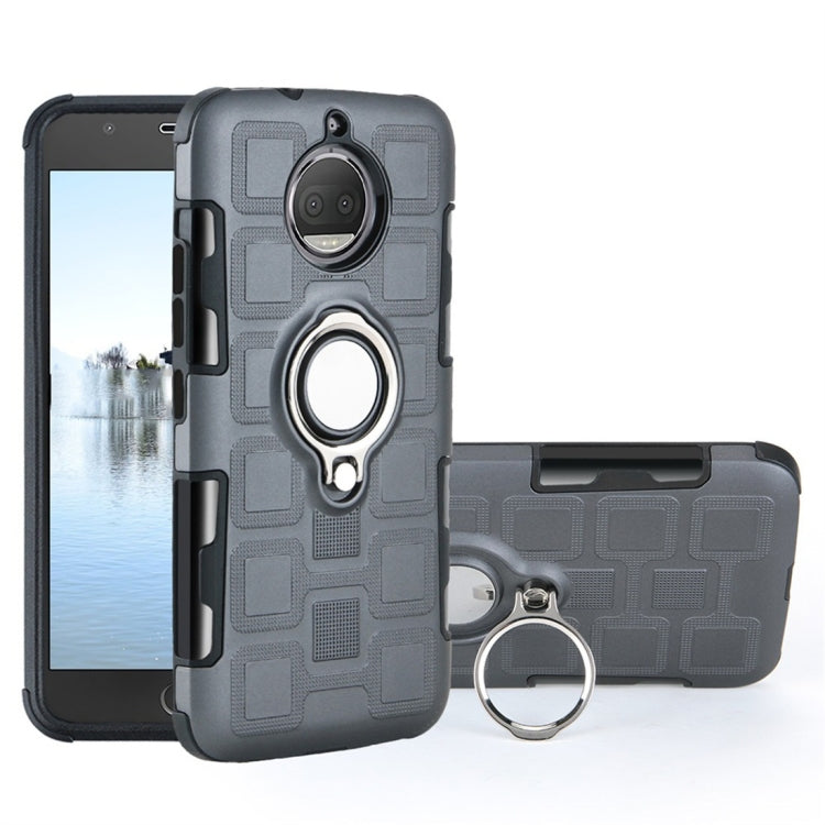 For Motorola Moto G5S Plus 2 In 1 Cube PC + TPU Protective Case with 360 Degrees Rotate Silver Ring Holder