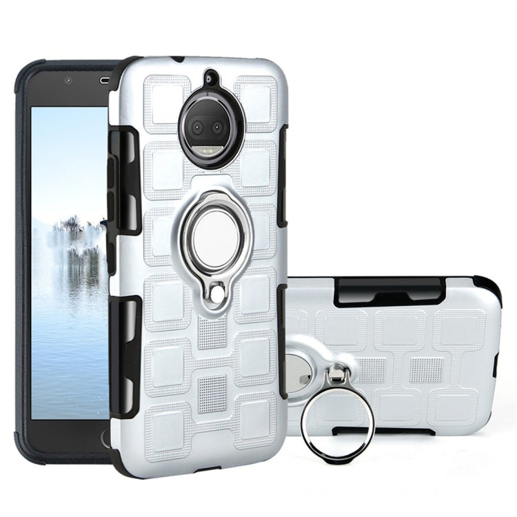 For Motorola Moto G5S Plus 2 In 1 Cube PC + TPU Protective Case with 360 Degrees Rotate Silver Ring Holder