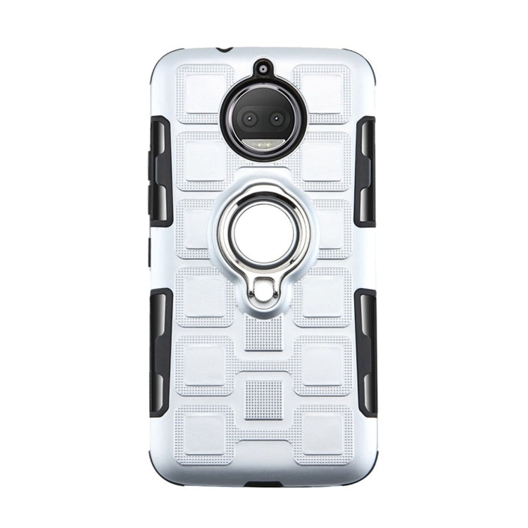 For Motorola Moto G5S Plus 2 In 1 Cube PC + TPU Protective Case with 360 Degrees Rotate Silver Ring Holder