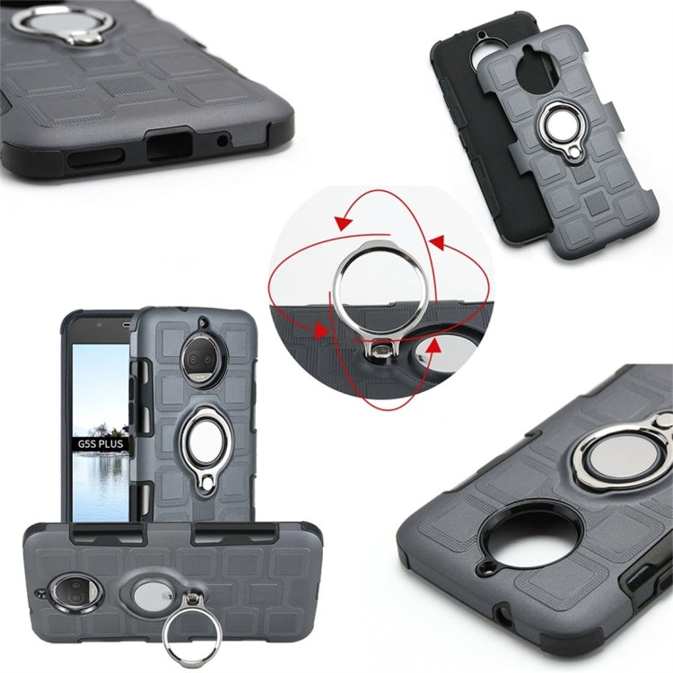 For Motorola Moto G5S Plus 2 In 1 Cube PC + TPU Protective Case with 360 Degrees Rotate Silver Ring Holder