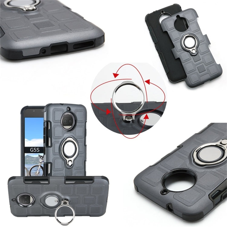 For Motorola Moto G5S 2 In 1 Cube PC + TPU Protective Case with 360 Degrees Rotate Silver Ring Holder