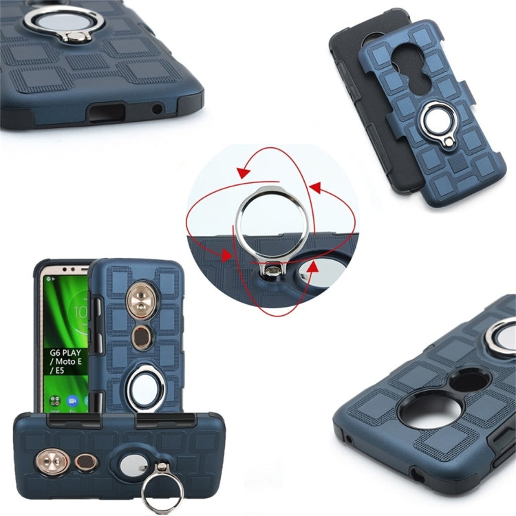 For Motorola Moto G6 Play / Moto E5 2 In 1 Cube PC + TPU Protective Case with 360 Degrees Rotate Silver Ring Holder