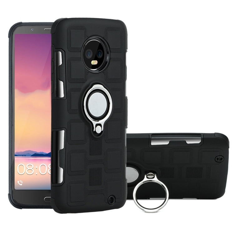 For Motorola Moto G6 Plus 2 In 1 Cube PC + TPU Protective Case with 360 Degrees Rotate Silver Ring Holder