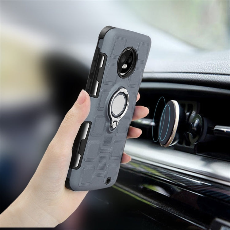 For Motorola Moto G6 Plus 2 In 1 Cube PC + TPU Protective Case with 360 Degrees Rotate Silver Ring Holder