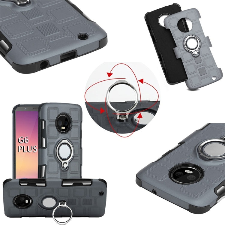 For Motorola Moto G6 Plus 2 In 1 Cube PC + TPU Protective Case with 360 Degrees Rotate Silver Ring Holder