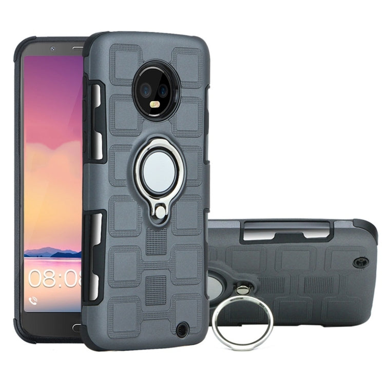 For Motorola Moto G6 Plus 2 In 1 Cube PC + TPU Protective Case with 360 Degrees Rotate Silver Ring Holder