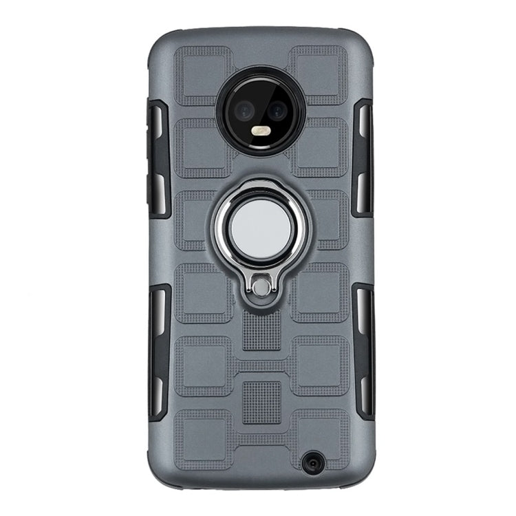 For Motorola Moto G6 Plus 2 In 1 Cube PC + TPU Protective Case with 360 Degrees Rotate Silver Ring Holder