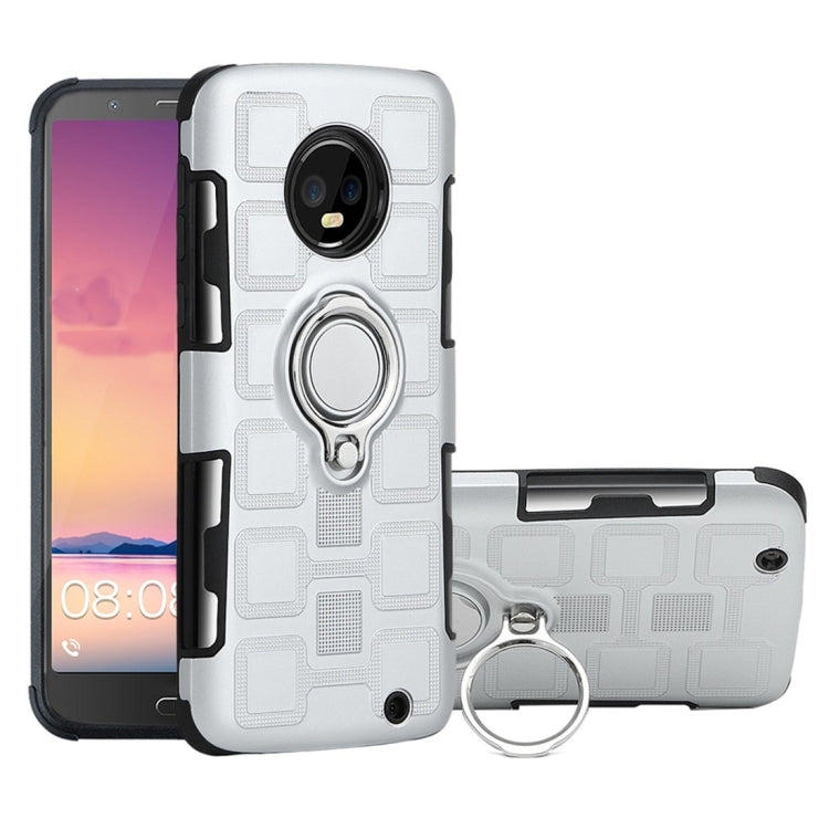 For Motorola Moto G6 Plus 2 In 1 Cube PC + TPU Protective Case with 360 Degrees Rotate Silver Ring Holder