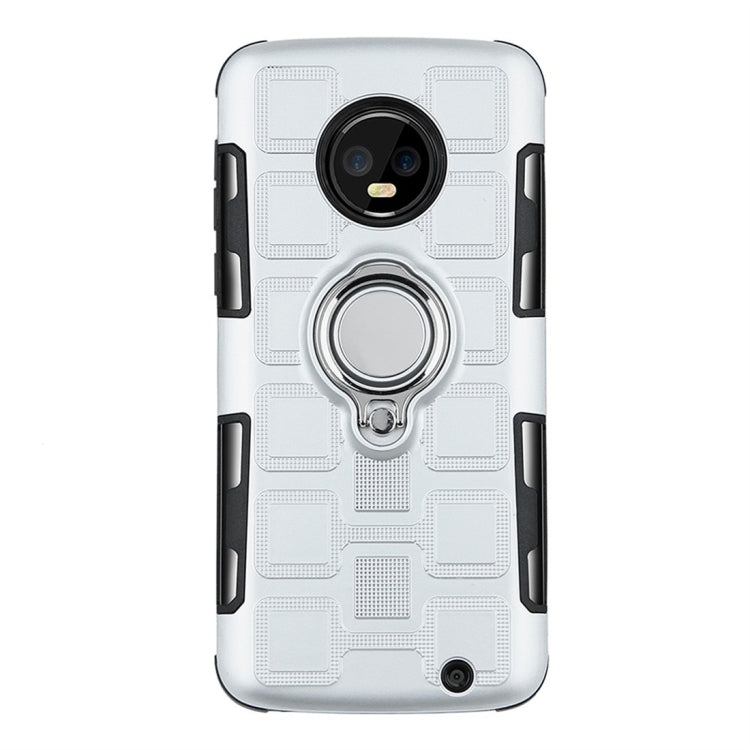 For Motorola Moto G6 Plus 2 In 1 Cube PC + TPU Protective Case with 360 Degrees Rotate Silver Ring Holder
