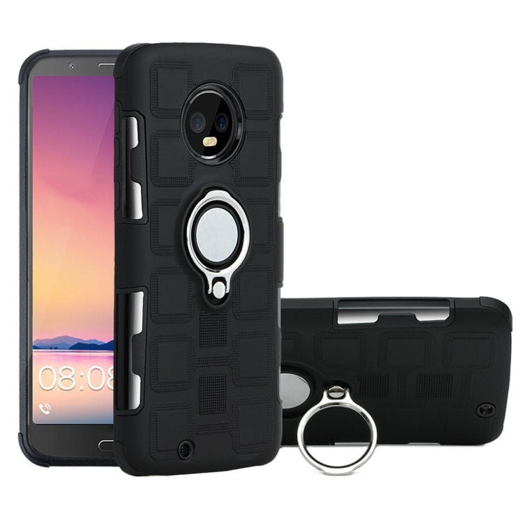 For Motorola Moto G6 EU / US Version 2 In 1 Cube PC + TPU Protective Case with 360 Degrees Rotate Silver Ring Holder