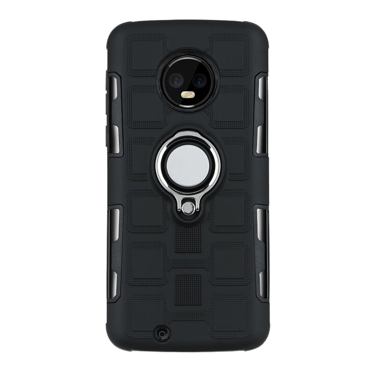 For Motorola Moto G6 EU / US Version 2 In 1 Cube PC + TPU Protective Case with 360 Degrees Rotate Silver Ring Holder