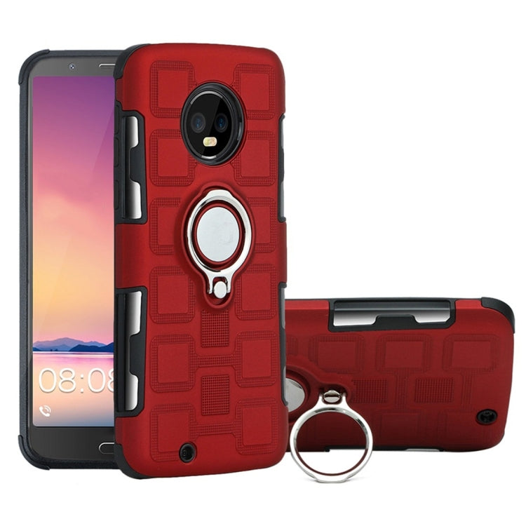 For Motorola Moto G6 EU / US Version 2 In 1 Cube PC + TPU Protective Case with 360 Degrees Rotate Silver Ring Holder