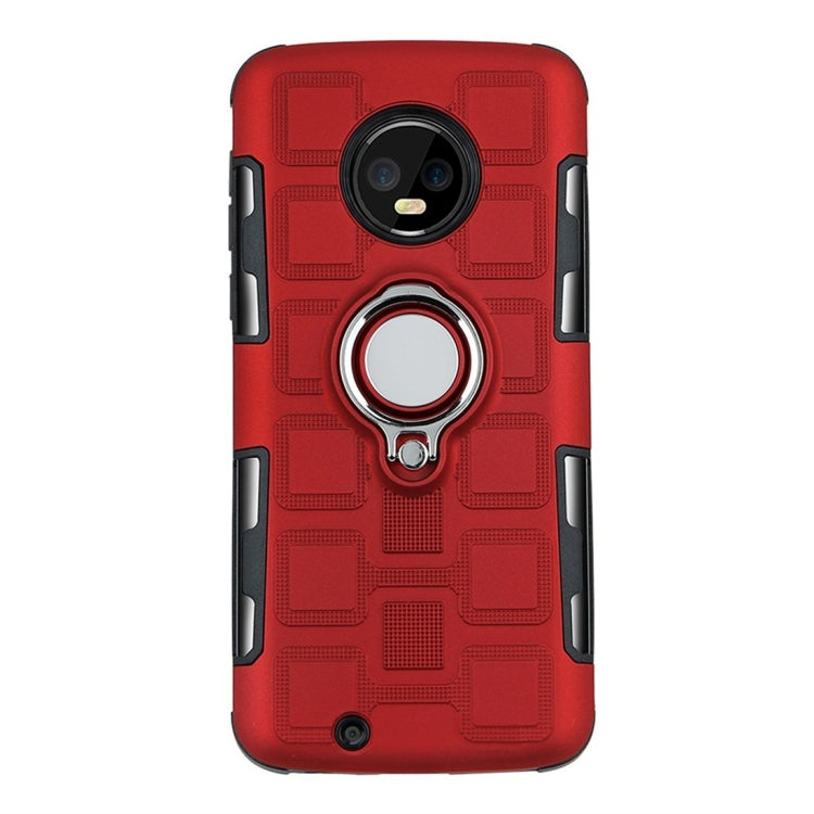 For Motorola Moto G6 EU / US Version 2 In 1 Cube PC + TPU Protective Case with 360 Degrees Rotate Silver Ring Holder