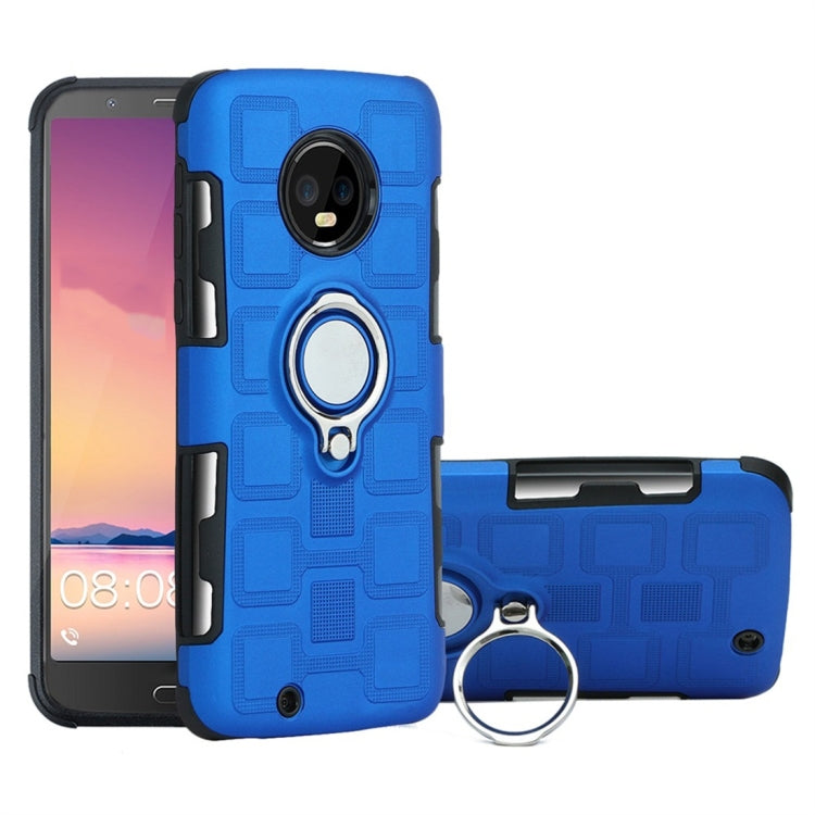 For Motorola Moto G6 EU / US Version 2 In 1 Cube PC + TPU Protective Case with 360 Degrees Rotate Silver Ring Holder