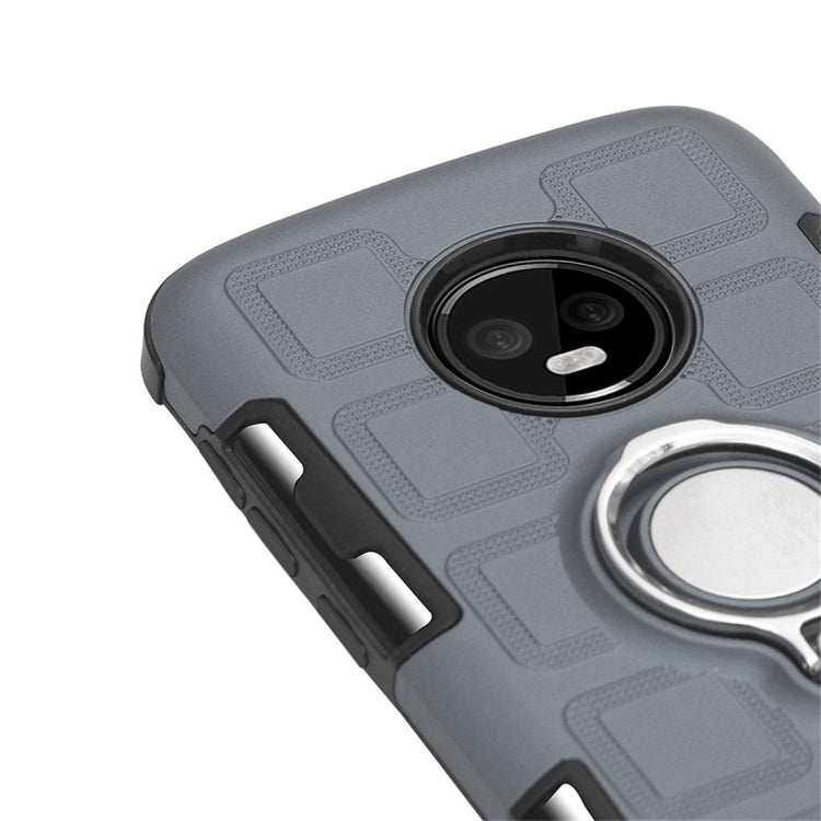 For Motorola Moto G6 EU / US Version 2 In 1 Cube PC + TPU Protective Case with 360 Degrees Rotate Silver Ring Holder