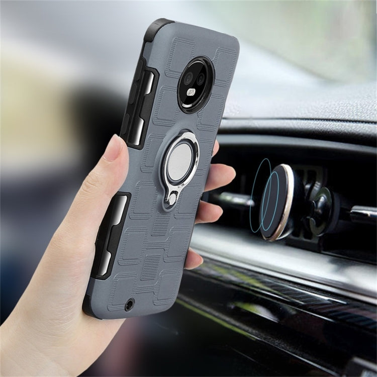 For Motorola Moto G6 EU / US Version 2 In 1 Cube PC + TPU Protective Case with 360 Degrees Rotate Silver Ring Holder